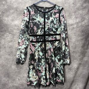 Fire Los Angeles Lace Overlay Floral Print Long Sleeve Dress Size L Whimsigoth